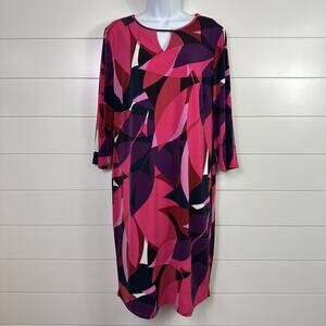 Chico's Geometric Pattern Knee Length 3/4 Sleeve Dress Pink Purple sz 2 / Large
